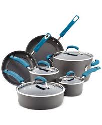 Rachael Ray Hard Anodized 10 Piece Cookware Set Marine Blue Cookware Set Hard Anodized Cookware Pots And Pans Sets