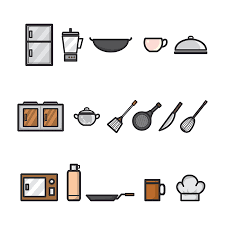 Kitchen utensils png images & psds for download with transparency. Icon Set With The Theme Of Various Kitchen Utensils And Cooking With Various Types Of Kitchen Equipment Illustrations Such As Refrigerators Pans Blenders Microwaves Spatulas And Others Ù…ÙˆÙ‚Ø¹ ØªØµÙ…ÙŠÙ…ÙŠ