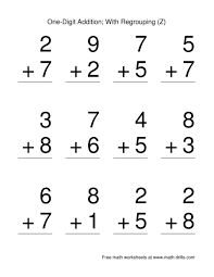 The Single Digit Addition Some Regrouping 12 Per Page Z Math Worksheet From The Addition Workshee Basic Math Worksheets Free Math Worksheets Basic Math