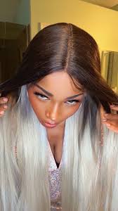 Straight ash dirty blonde wig ombré dark brown lace front middle 32 inches  long