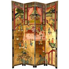 This room divider made of wood and woven paper rattan resulted my favorite. Oriental Furniture 7 Ft Gold 4 Panel Red Chamber Room Divider Lcq Scr Dream The Home Depot