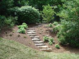 Steps Walkways Rustic Backyard Outdoor Backyard Mulch Landscaping
