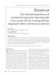 Mar 01, 2020 · for example, patient turnover generates substantial nursing work (myny et al., 2012), which is highly variable between and within wards, with some predictable sources of variation (such as day of the week) (griffiths et al., 2018a). Pdf Exemplar Our Shared Experience Of Implementing Action Learning Sets In An Acute Clinical Nursing Setting Approach Taken And Lessons Learned Ketty Rivas Academia Edu