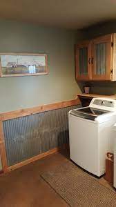 Barn Wood Tin Wainscoating And Cupboard Rustic Laundry Rooms Laundry Room Diy Home Remodeling