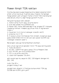 Alternatif lain selain memasang speaker buatan pabrikan toa adalah menggunakan amplifier rakitan untuk sound masjid,contohnya dengan luas masjid 25mx25m : Doc Membuat Power Amplifier Horn Wahyu Hari Academia Edu