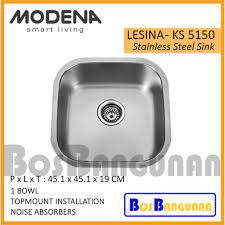 Kitchen sink with faucets and hook sixe 33lx22w Bak Cuci Piring Stainless Steel Modena Ks5150 Kitchen Sink Modena Lesina Ks 5150 45x45 Cm Shopee Indonesia