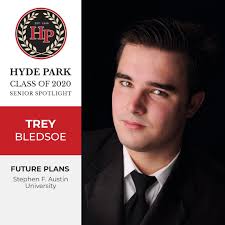 Trey Bledsoe will be attending Stephen F. Austin University this fall,  where he plans to study Criminology. His favorite activities while at Hyde  Park have been playing