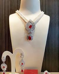 عقد لؤلؤ تعليقة فضة ايطالي مرصع ياقوت زركون ميكرو فضة silver silvers pearls ياقوت زمرد عقيق يماني عقيق زفاير لؤ statement necklace jewelry necklace