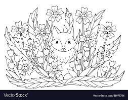 Here are some free printable cute baby fox coloring pages for kids to print and color. Coloring Page With Flowers And Cute Fox Royalty Free Vector