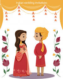 Cute bride and groom cartoon for wedding invitation card template. Cartoon Wedding Invitations Indian