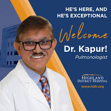 🎉 Big news for Highland County! Highland District Hospital proudly  welcomes Dr. Sandeep Kapur, a board-certified pulmonologist and critical  care physician, to our team! Dr. Kapur is now offering full-time  pulmonology care