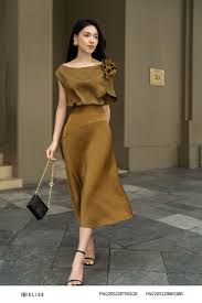 JUPE LỤA NÂU ĐẬM CAN XÉO