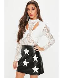 Missguided Black Faux Leather Star Print A Line Mini Skirt Lyst
