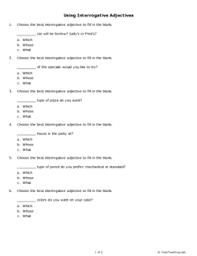 Using Interrogative Adjectives A Printable From Help Teaching Adjective Worksheet English Adjectives Adjectives