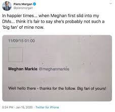 And of course no prizes for guessing which character morgan played. Piers Morgan Leaks Twitter Direct Message From Meghan Markle Amid Royal Crisis Mirror Online