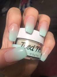 Mint Pink Powder Ombre Nails Unas De Color Menta Unas Verde Menta Disenos De Unas Color Menta