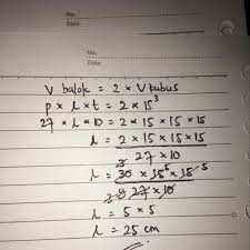 Volume sebuah balok adalah 5 kali volume kubus. 4 Volume Suatu Balok Adalah 2 Kali Volume Kubus Yang Panjang Rusuknya 15 Cm Jika Panjang Balok 27 Brainly Co Id
