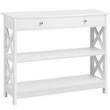Simple structure with certain screws, easy to assemble under the instructions; Yaheetech Console Sofa Table Classic X Design With Drawer And 3 Tier Storage Shelves White