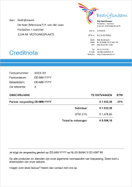 Creditnota Rekening Waarop De Vermindering Van De Factuur Staat Omdat Goederen Niet Geleverd Zijn Bedrijfsnamen Referentie De Heer