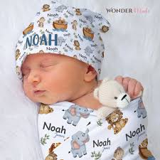 Personalized Noah's Ark Baby Swaddle Blanket Set