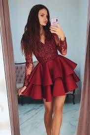 Burgundy V Neck Lace Short Prom Dress Burgundy Homecoming Dress Korotkie Platya Plate Na Vypusknoj Platya