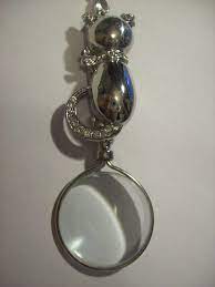 Silver Plated Rhinestone Cat Handle Magnifying Glass Pendant Necklace 10x Magnifying Glass Pendants Glass Pendant Necklace Pendant
