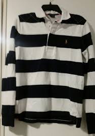 Black And White Striped Long Sleeve Polo Classic Ralph Lauren Sport Blue White Striped Rugby Shirt Polo Pony Sz Large Ralph Lauren Sport Rugby Shirt White Stripe