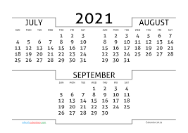 July August September 2021 Printable Calendar Free 3 Month Calendar Printable Calendar Calendar Printables Monthly Calendar Printable