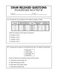 This time of year we receive several phone calls from parents that are here is a link to some released tests that parents can have their child take at home. Staar Released Questions For 5 5a Properties Of Matter By Science N Stuff