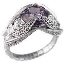 Dragonfly Engagement Ring With Purple Sapphire Vintage Diamond Wedding Bands Purple Sapphire Amethyst Ring Engagement