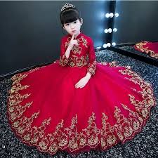 Children Luxury Elegant Red Color Ball Gown Red Flower Girl Dresses Girls Dresses Gowns For Girls