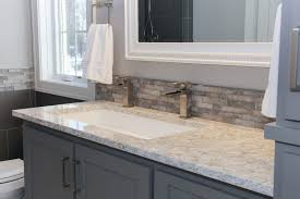 Neutral Gray And Tan Glass Tile Vanity Splash Vanity Bathroom Vanity Bathroom