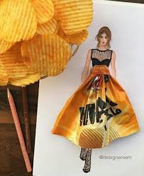 Diseno De Vestido Con Bolsa De Papas Fritas Ilustracion De Moda Bocetos De Vestido Dibujos De Diseno De Moda