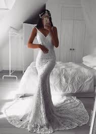 This wedding gown adds volume to your delicate arms by beautiful embroidered lace used in half sleeves and the bodice. Modern Beautiful Lace V Neck Mermaid Wedding Dresses Custom Made Online Cheap Bridal Gowns Newarrivaldress Com