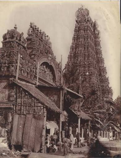 Entrance to the Meenakshi Sundareshvara Temple (Great Pagoda) - Madurai, Tamil Nadu 1890's - Old Indian Photos