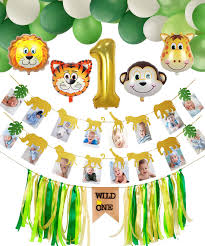One highchair banner, first birthday banner, safari theme decorations, jungle themed decorations, zoo animal banner, wild one, 1st birthday. Safari Jungle Theme 1st Birthday Decorations Wild One Highchair Banner Safari Animal Photo Banner 1 Balloon Animal Balloons Green And White Balloons For Baby Boy Girl 1st Bday Party Supplies Amazon In