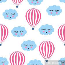 Aan de mand van een heteluchtballon hangen geen zandzakken. Poster Roze Hete Lucht Ballonnen Met Lachende Slapende Wolken Naadloze Patroon Schattige Baby Shower Vector Achtergrond Kind Tekening Stijl Hemel Pixers We Leven Om Te Veranderen