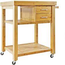 Homcom kitchen storage trolley cart cupboard rolling island shelves locking. Buy Rolling Bamboo Wood Kitchen Island Cart Trolley Kitchen Trolley Cart On Wheels Rolling Kitchen Cart With Drawers Shelves Towel Rack Locking Casters Online In Germany B074cmhxhk