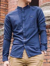 Button Design Sutures Embroidered Slimming Shirt Collar Long Sleeve Modish Cotton Blend Shirt For Men Kemeja Pria Pakaian Pria Kemeja