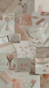 Peach Aesthetic Lukisan Flamingo Kertas Dinding Seni Geometris