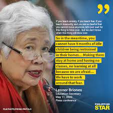 Briones said that deped recognizes the urgency to deepen our commitment and action to inculcate among our learners the awareness, knowledge, values, and capacity for sustainable development through education and learning. given this, briones explained that deped has convened the education forum for inclusive quality education or educ forum. Philippine Star Deped Secretary Leonor Magtolis Briones Facebook