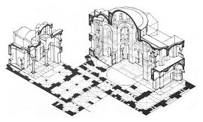 Late Byzantine Architecture Isometric Section Drawing Of Katholikon Hosios Lukas Greece Th Church Architecture Byzantine Architecture Architectural Section