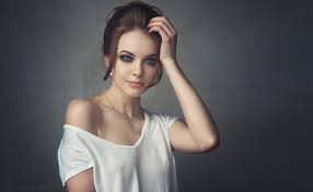 A light cosmetic routine makes this combination pop. Wallpaper Face Women Long Hair Blue Eyes Brunette Dress Black Hair White Tops Fashion No Bra Person Skin Smoky Eyes Supermodel Beauty Eye Photograph Hairstyle Portrait Photography Photo Shoot Brown Hair