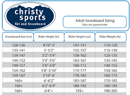 Snowboard Adult Sizing Size Chart Christy Sports