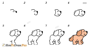 Step 3 draw a curvy line from the left ear to extend the back of the dog. How To Draw Cute Dog Step By Step Howtodraw Pics