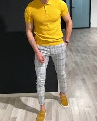 Black And Yellow Plaid Pants Mens Buy Virgin Slim Fit Collar T Shirt Yellow By Gentwith Com With Free Shipping Virgin Slim Fit Col In 2020 Stylish Mens Outfits Mens Casual Outfits Polo Shirt Outfits