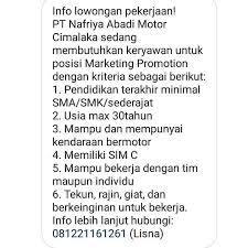 Rsud sumedang menawarkan jasa kesehatan umum khusus masyarakat sumedang dan juga menerima pasien rujukan yang berasal dari puskesmas, klinik kualifikasi lowongan. Loker Sumedang Info Lowongan Pekerjaan Pt Nafriya Abadi Facebook