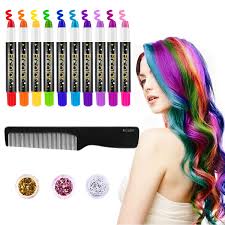 It's safe, easy, and will wash out in about 2 weeks. Buy Frcolor Hair Chalk For Kids 10 Colors Temporary Hair Chalk Pens Washable Hair Dye With 3 Colors Hair Body Glitters Purple Online In Taiwan B07rzycypj