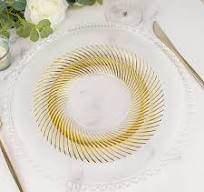 10 Round 9 in Disposable Dinner Plastic PLATES Swirl Design Trim Party Events