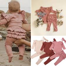 Details About Uk Newborn Baby Girl Clothes Romper Bodysuit Ruffle Pants Leggings Outfits 3pcs